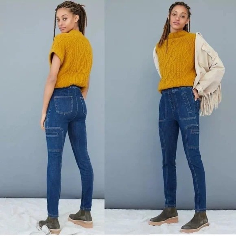 Pilcro Anthropologie High Rise Denim Legging Cargo Jeans Dark Wash Small A36 - Picture 7 of 14